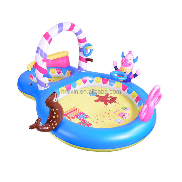 Circus theme garden pool multi-function Play Center Inflatable Spray water slide swimming Pool for kids paddling pool