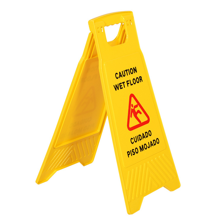 Plastic Double Side Yellow Wet Floor Caution Sign Fold-Out Bilingual Safety Warning Sign Board Wet Floor Sign