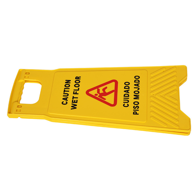 Plastic Double Side Yellow Wet Floor Caution Sign Fold-Out Bilingual Safety Warning Sign Board Wet Floor Sign