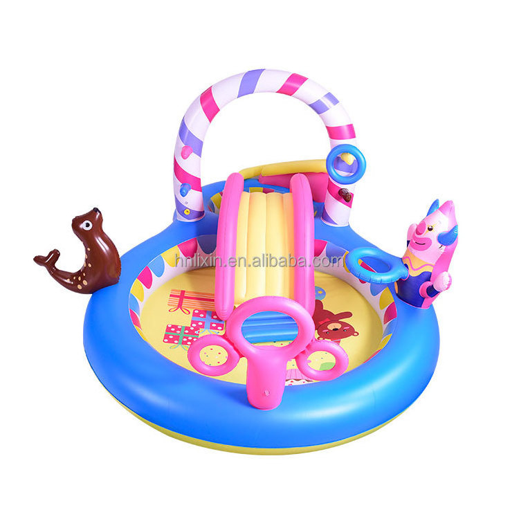 Circus theme garden pool multi-function Play Center Inflatable Spray water slide swimming Pool for kids paddling pool