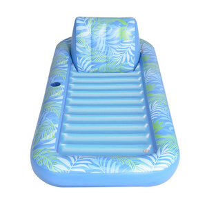 Inflatable Tanning Pool Lounger Float Floating Raft Tanning Bed with Inflatable Pillow for Family Outdoor Garden