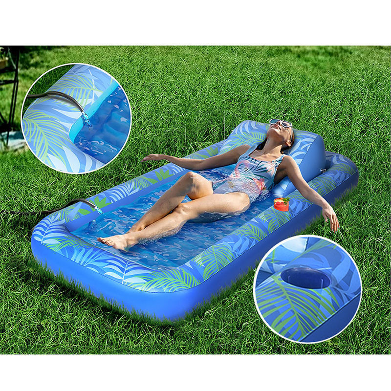 Inflatable Tanning Pool Lounger Float Floating Raft Tanning Bed with Inflatable Pillow for Family Outdoor Garden