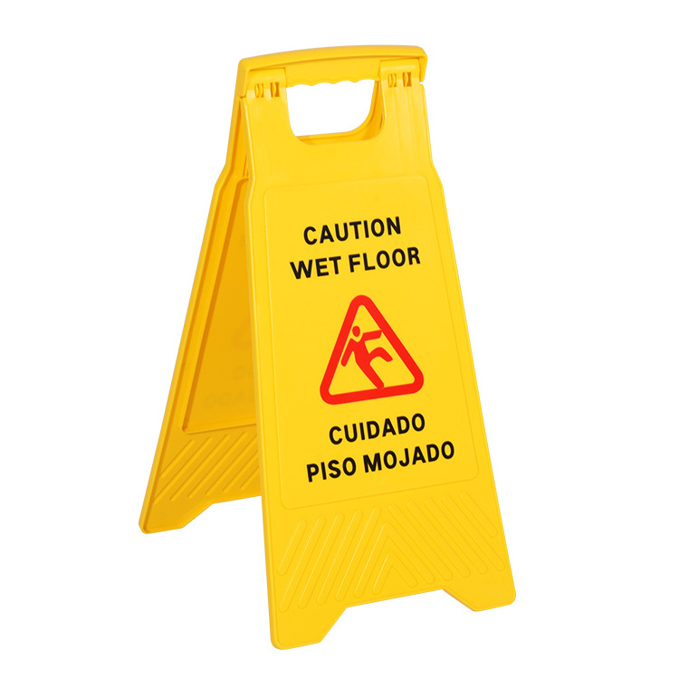 Plastic Double Side Yellow Wet Floor Caution Sign Fold-Out Bilingual Safety Warning Sign Board Wet Floor Sign