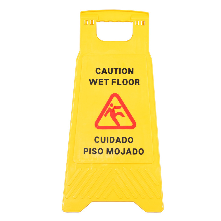 Plastic Double Side Yellow Wet Floor Caution Sign Fold-Out Bilingual Safety Warning Sign Board Wet Floor Sign