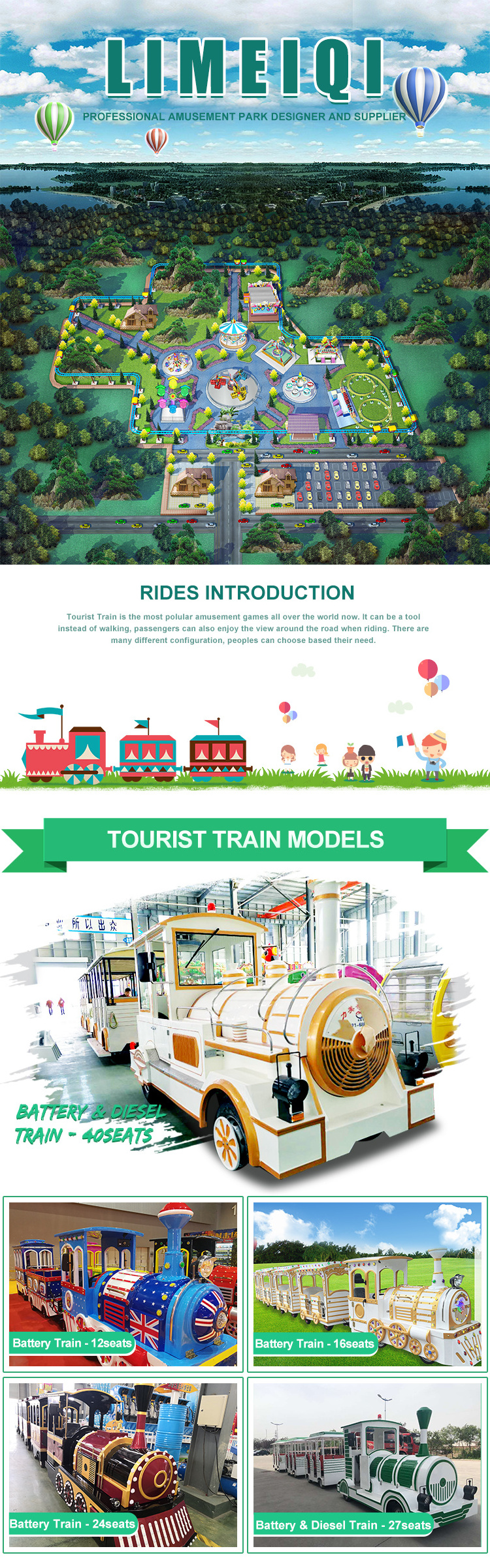 Amusement park product adults kiddie electric diesel tourist road big trackless train ride electric train for sale