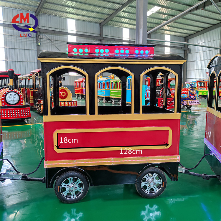 Amusement park product adults kiddie electric diesel tourist road big trackless train ride electric train for sale