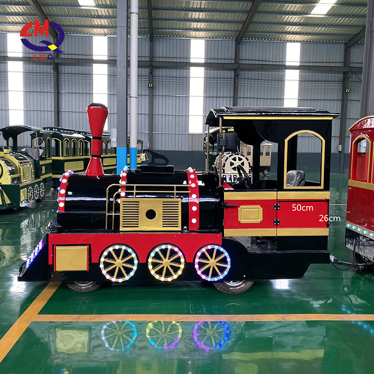 Amusement park product adults kiddie electric diesel tourist road big trackless train ride electric train for sale