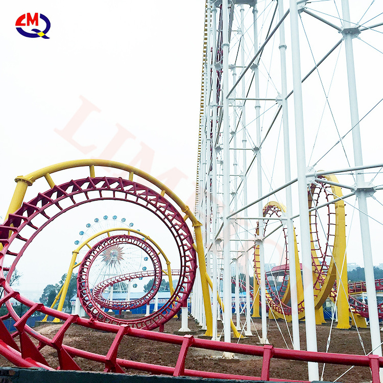 Large overlapping roller coaster amusement park ride manufacturer thrill zip line roller coaster