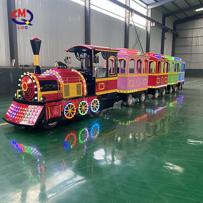 Amusement park product adults kiddie electric diesel tourist road big trackless train ride electric train for sale