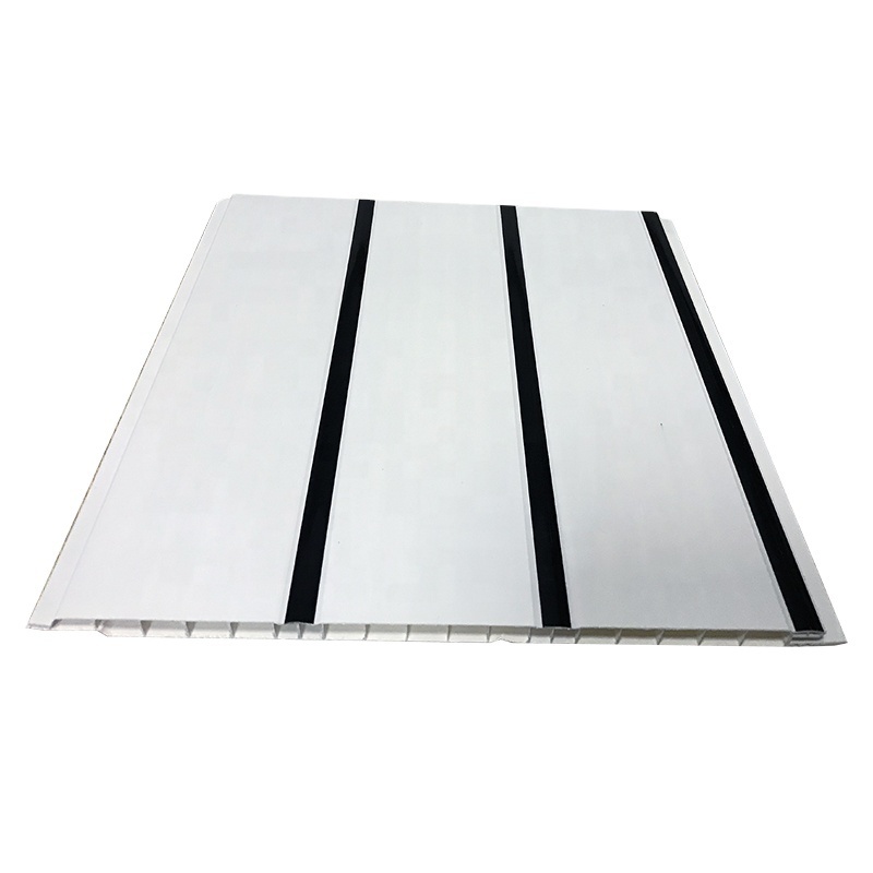 25cm width 2.8kg Cheap price silver/golden line PVC panel for ceiling and wall cladding PVC Ceiling Tiles Panel