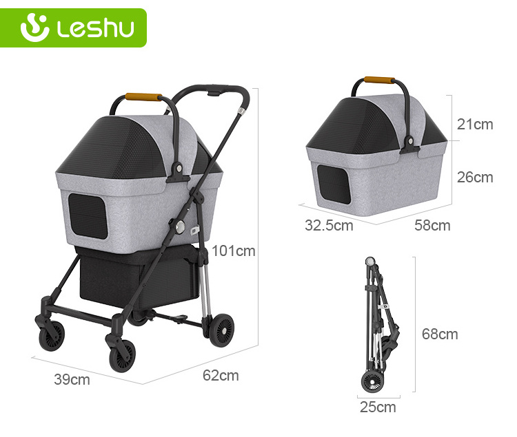 Factory Wholesale Dog Strollers Large Carrier Travel Best Trolley Small Luxury Cat Bike Design Folding Light Pram Pet Stroller