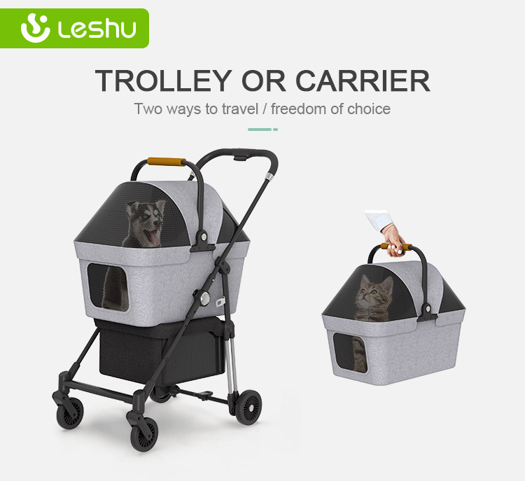 Factory Wholesale Dog Strollers Large Carrier Travel Best Trolley Small Luxury Cat Bike Design Folding Light Pram Pet Stroller