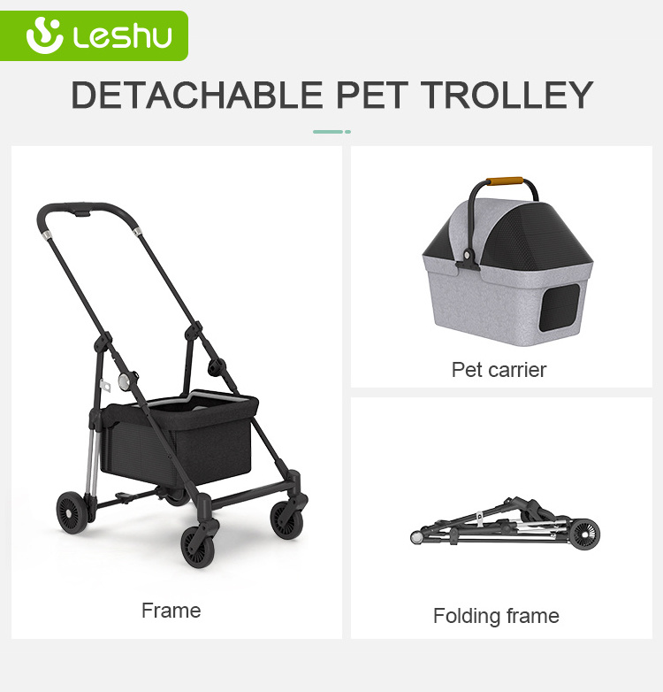 Factory Wholesale Dog Strollers Large Carrier Travel Best Trolley Small Luxury Cat Bike Design Folding Light Pram Pet Stroller