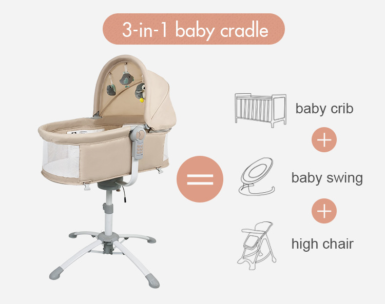 Modern Multifunctional 3 In 1 Baby Cradle Swing Bassinet Baby Bed Newborn Rocking Chair Electric Rocker Baby Crib With Music Toy