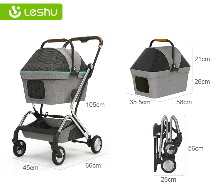 Factory Wholesale Easy Folding Luxury Pram Pet Stroller Dog Detachable Trolleys Cat Travel Carrier Carriage Light Pet Stroller