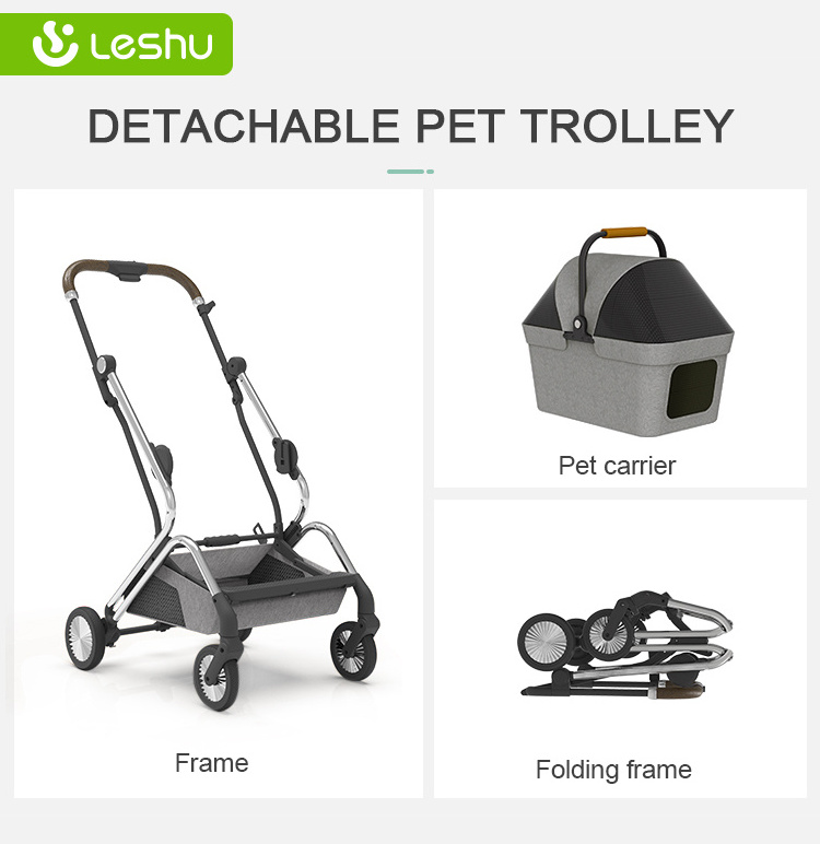 Factory Wholesale Easy Folding Luxury Pram Pet Stroller Dog Detachable Trolleys Cat Travel Carrier Carriage Light Pet Stroller