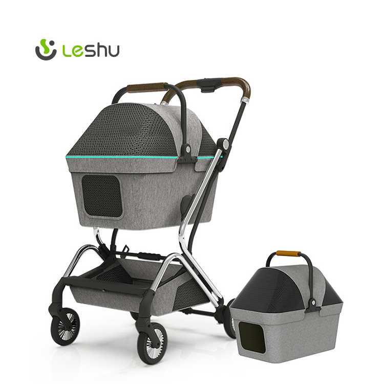 Factory Wholesale Easy Folding Luxury Pram Pet Stroller Dog Detachable Trolleys Cat Travel Carrier Carriage Light Pet Stroller