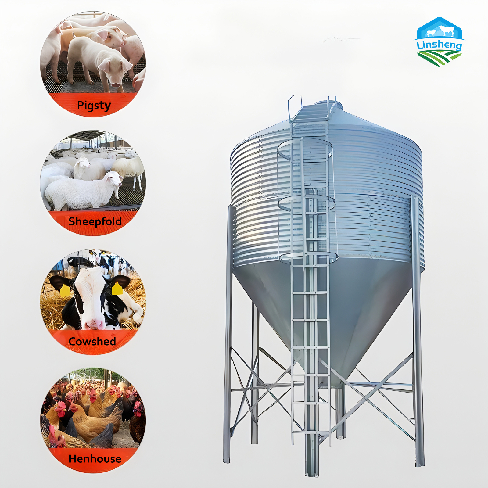 Farm feed tower Product Automation feed line 48 tons storage bin galvanized material tower China Steel Chicken Poultry Farm Silo