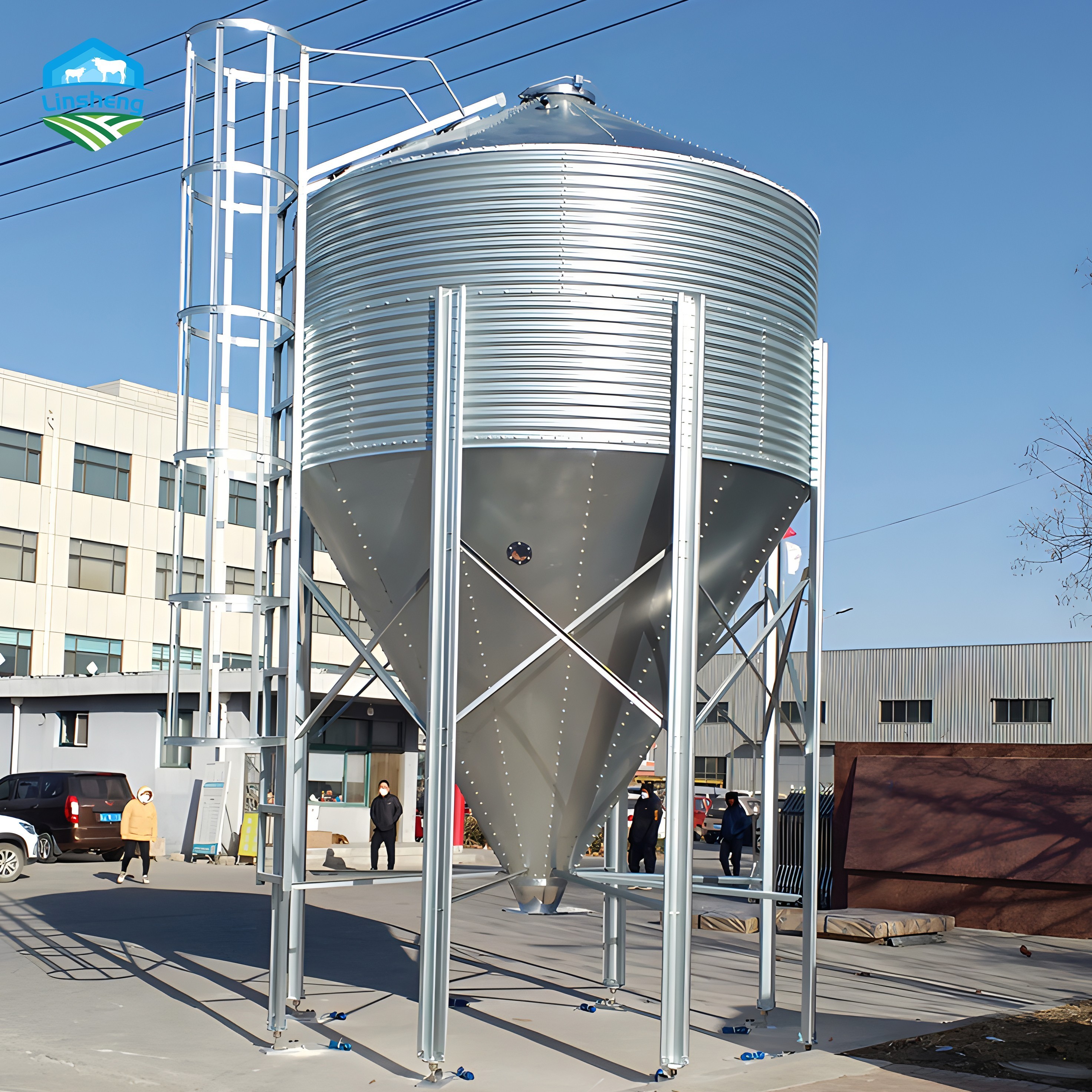 Farm feed tower Product Automation feed line 48 tons storage bin galvanized material tower China Steel Chicken Poultry Farm Silo