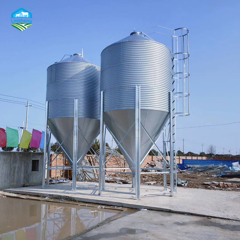 Farm feed tower Product Automation feed line 48 tons storage bin galvanized material tower China Steel Chicken Poultry Farm Silo