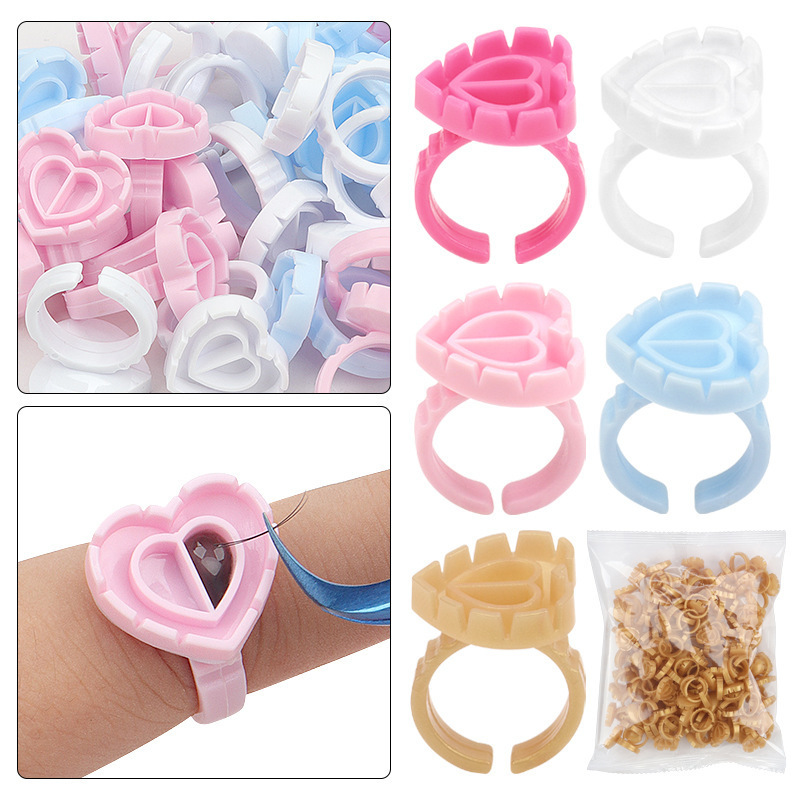 Heart Round Flower Shape Disposable Eyelash Extension Glue Rings Cup Tattoo Container Pigment Glue Rings Eyelash Holder