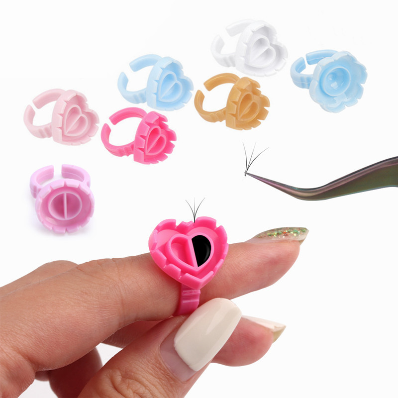 100Pcs Disposable Eyelash Glue Rings Holder Easy to Make Volume Fans Eyelashes Extension Tool Tattoo Ink Ring Holders