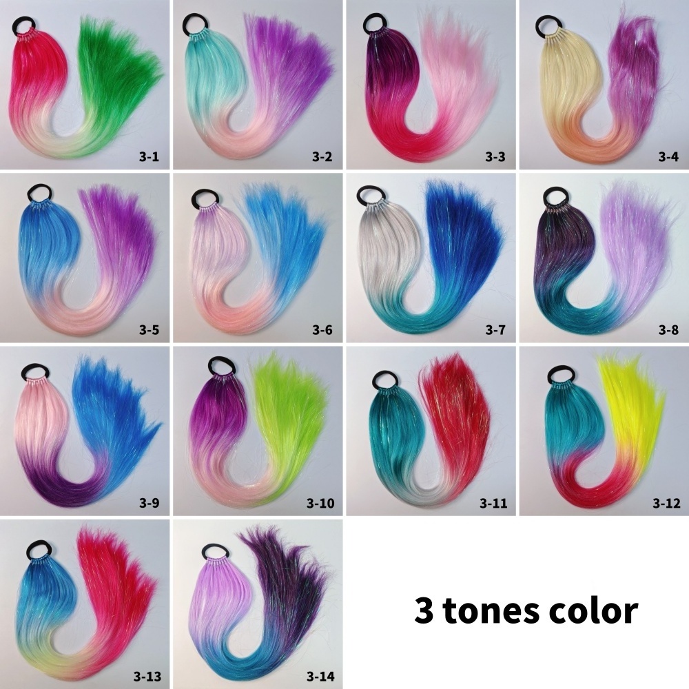 Colorful Pre Stretched Braiding Glitter Tinsel Mixed Ponytail With Elastic Tie Hair Tinsel Ponytail For Women