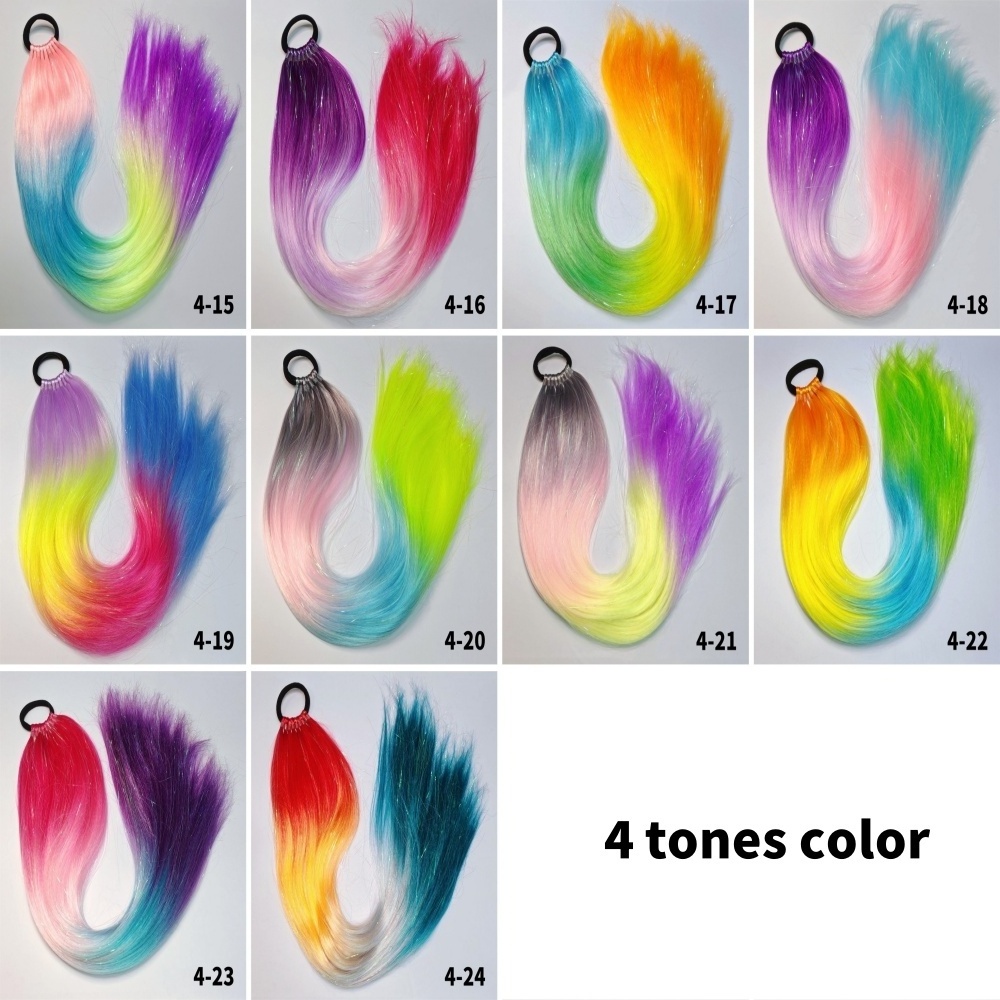 Colorful Pre Stretched Braiding Glitter Tinsel Mixed Ponytail With Elastic Tie Hair Tinsel Ponytail For Women