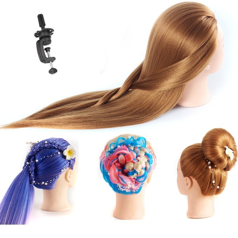 Mannequin Head Female Wig Black Brown Synthetic Hair Manikin Head Hairdresser Wig Practice Model Head