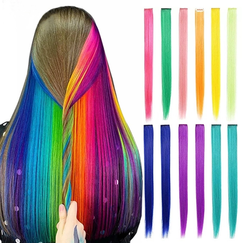 Stock 40colors Synthetic Hair Clip-In One Piece For Hair Extensions Pure Color Bone Straight Wig Hairpieces Clip