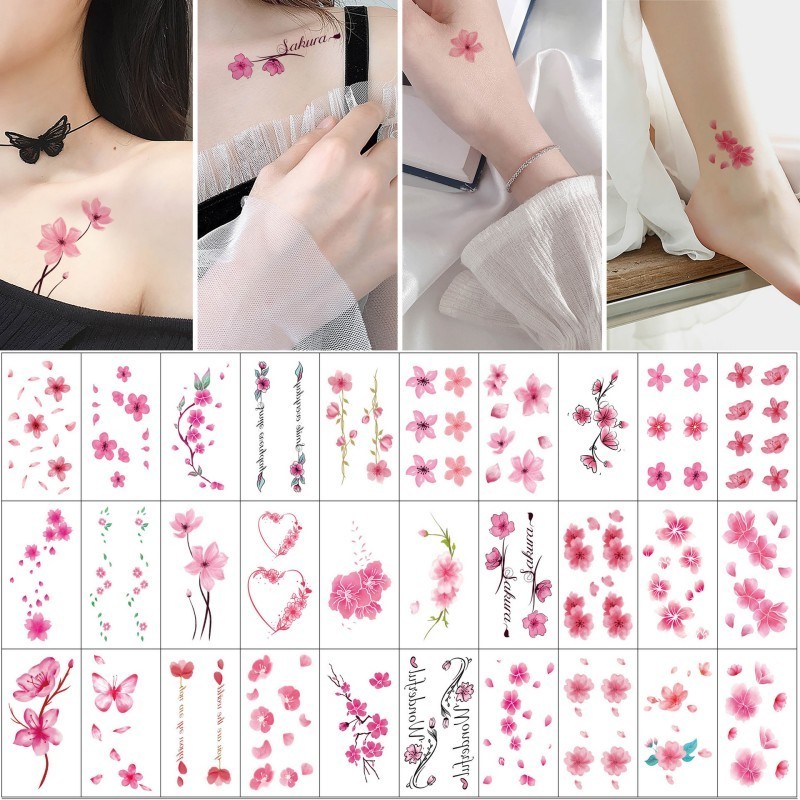 Wholesale Cherry Blossom Tattoo Stickers Female Waterproof Durable DIY Cute Stickers Clavicle Ins Finger Stickers 30PCS/Pack