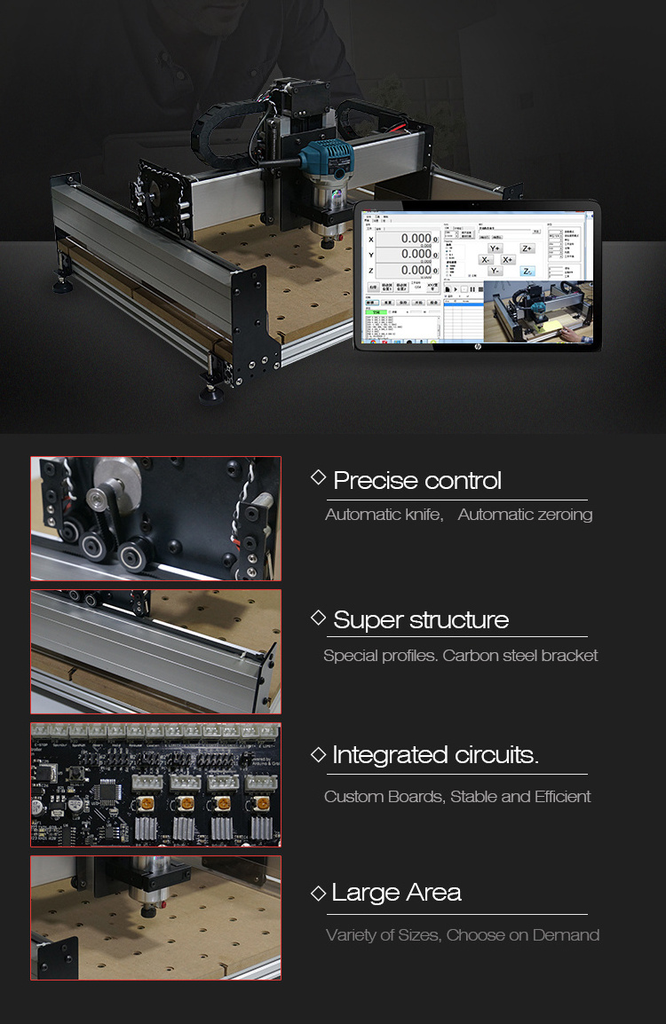 CNC 80120 120120 Engraving machine with700W spindle 80*120cm working area PCB engraving and drilling