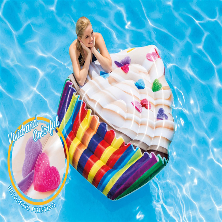 New Trend Design French Fries Floating Row Ice Floating Drainage on Inflatable Mat Factory cupcake shapes inflatable pool float