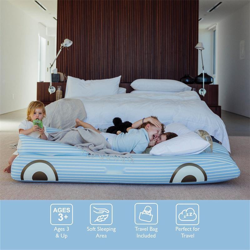 Blue Convertible Kids Sleepover Air Mattress Elevated Inflatable Air Bed Flocked PVC Twin Size Easy Carry Inflatable Air Sleepin