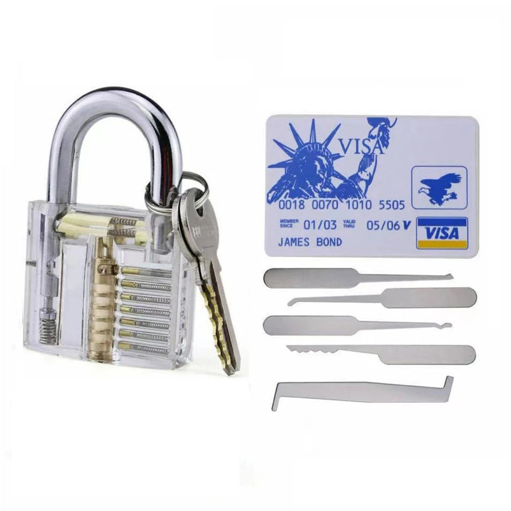 New product transparent padlock open training tools visa card pocket lock pick set