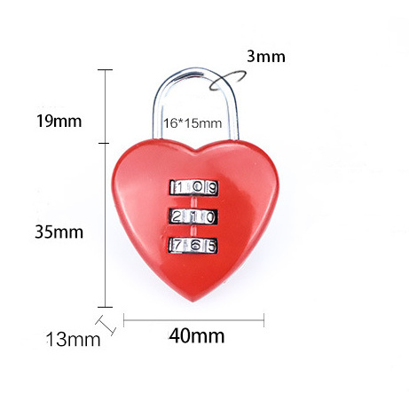 The best lock industry brand in China safety combination padlock luggage handbag heart shape lock