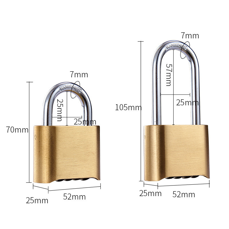 Bottom code padlock short/long shackle brass shell zinc alloy combination pad lock