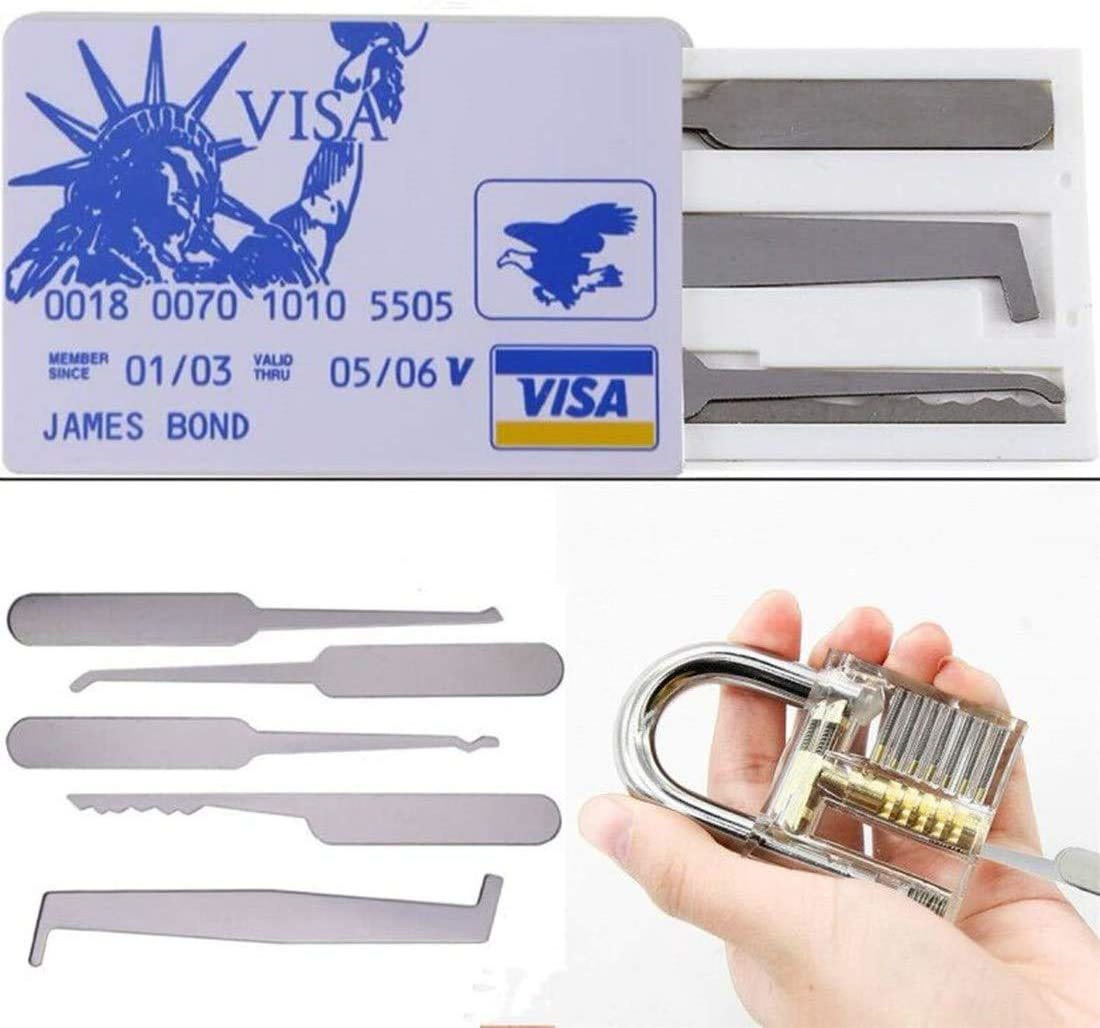 5pcs Stainless steel locksmith picking tool wallet sized credit card removal hooks lock extractor lock pick set