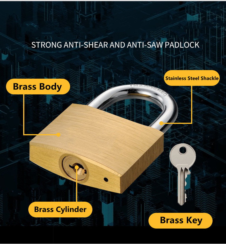 60mm Top security good quality padlocks anti theft anti rust heavy duty brass padlock with master key