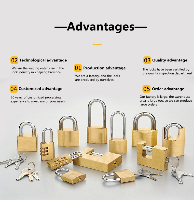 60mm Top security good quality padlocks anti theft anti rust heavy duty brass padlock with master key