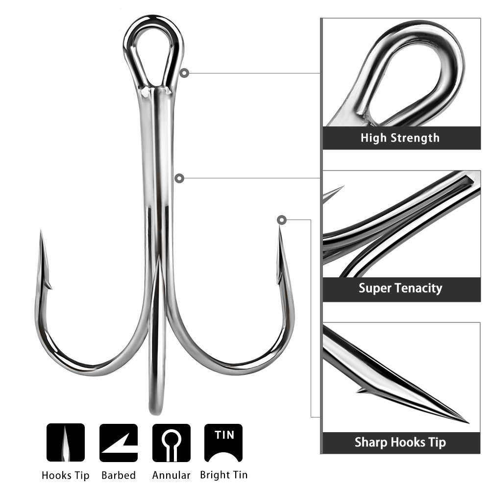 Hotsale High Carbon Steel  4X strong Treble Fishing Hook big jigging hooks 6/0  9/0  Assist Hook 10pcs/bag