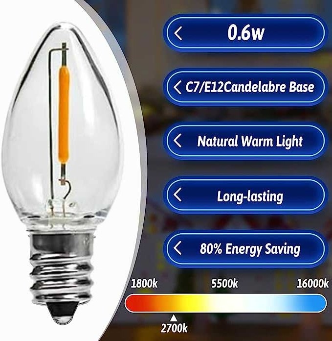 C7 led filament bulb Edison filament led bulb Indoor Decoration led light bulb  E12 small base