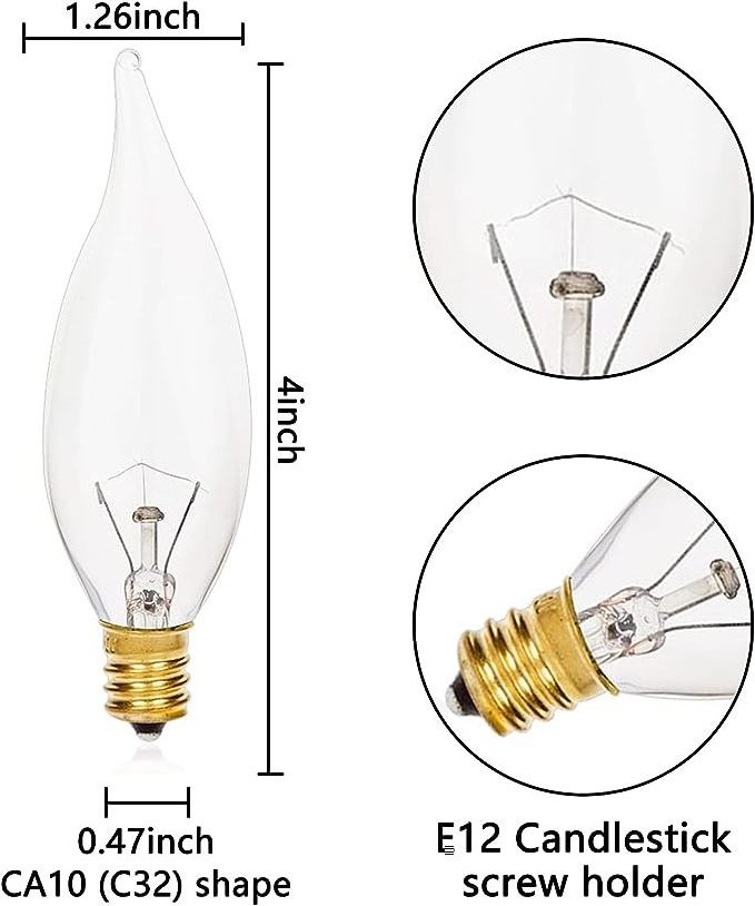 Incandescent C32 E12 Flame Tip Clear Decorative Incandescent Light Bulbs 120V dimmable lamp