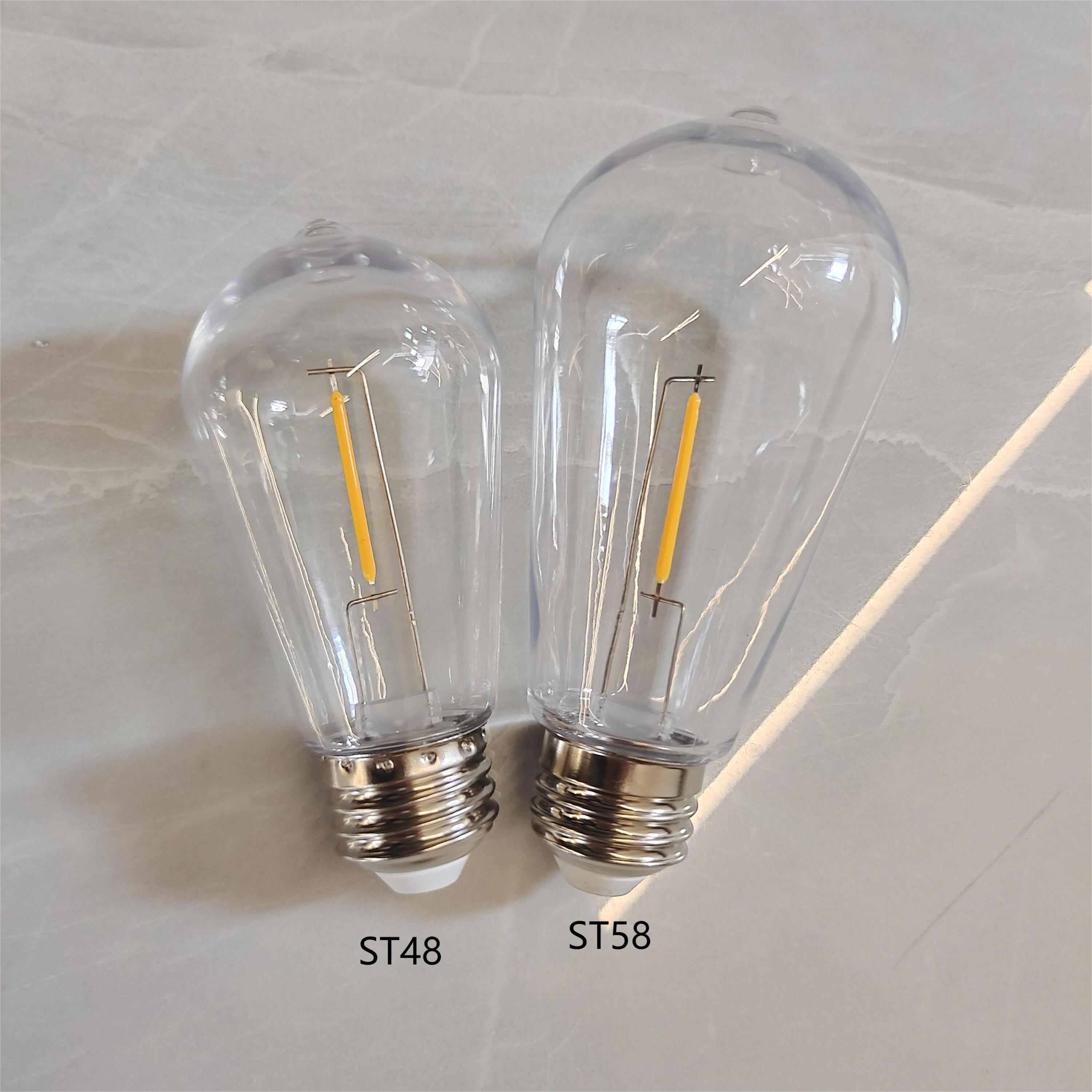 Shatterproof STseries ST38 ST48 ST58 ST64 led filament bulb for String lights Plastic