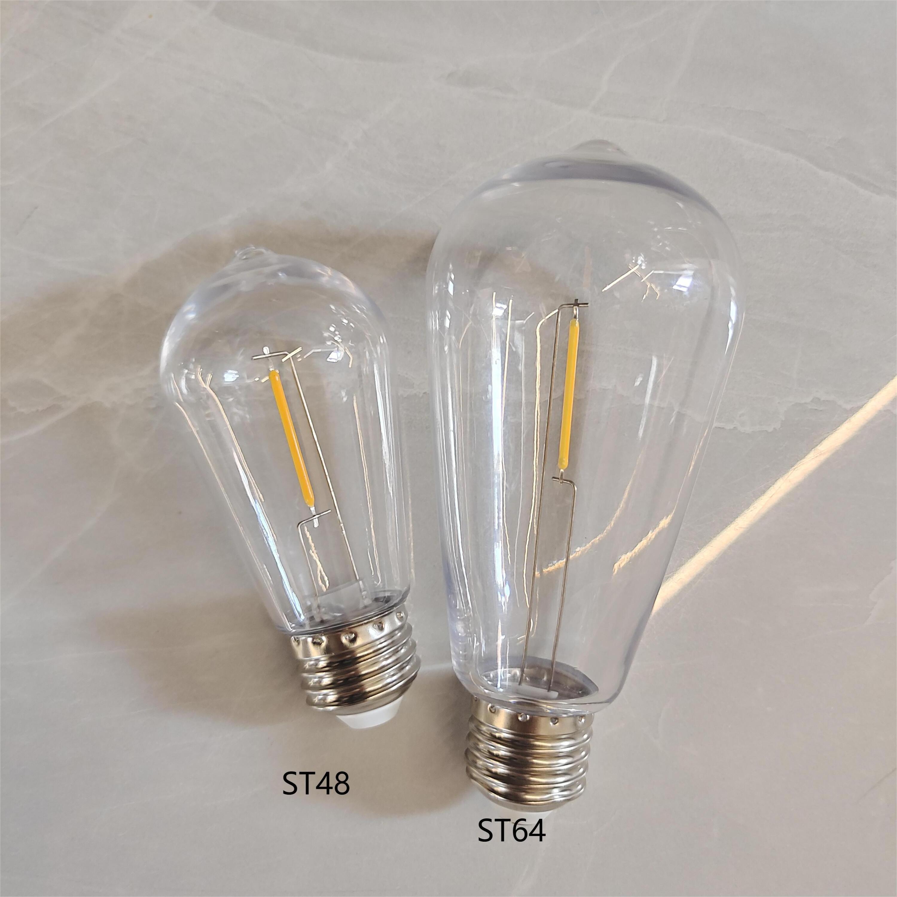 Shatterproof STseries ST38 ST48 ST58 ST64 led filament bulb for String lights Plastic