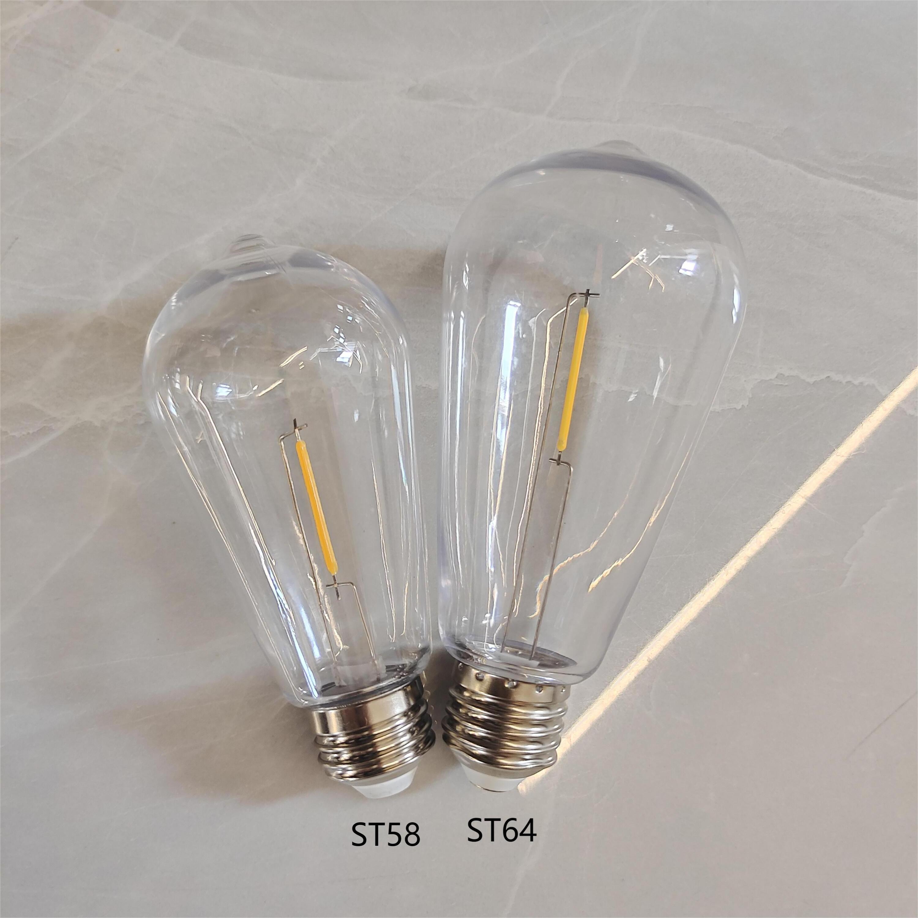 Shatterproof STseries ST38 ST48 ST58 ST64 led filament bulb for String lights Plastic