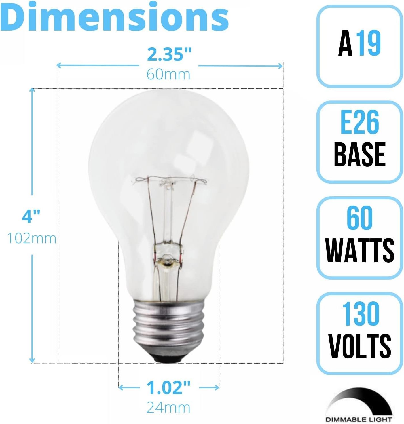 Vintage A19 Clear Incandescent Light Bulb 60W 2700K Soft White E26 Medium Base 130V