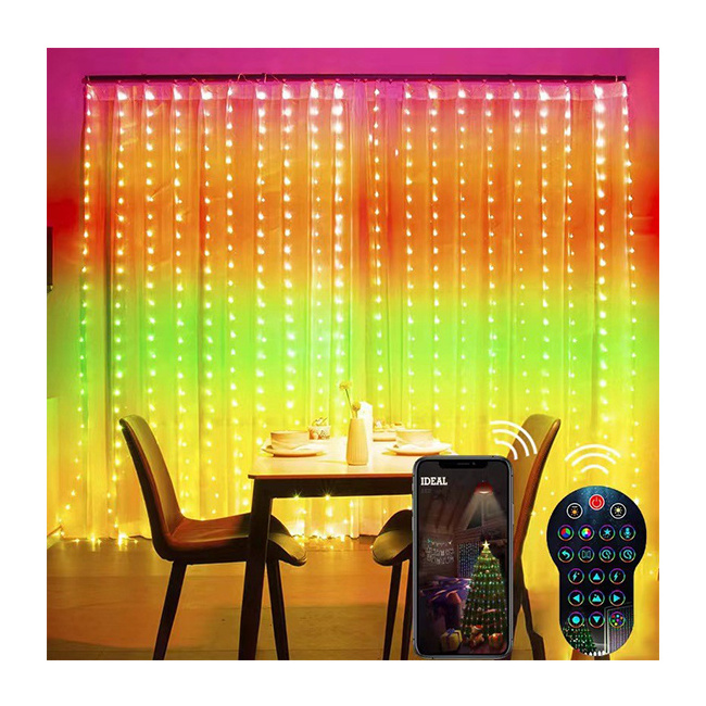 App Control Christmas Smart Rgb 2*2M 400L Curtain LED Fairy String Lights Programmable Led Lamp Wedding Decorations