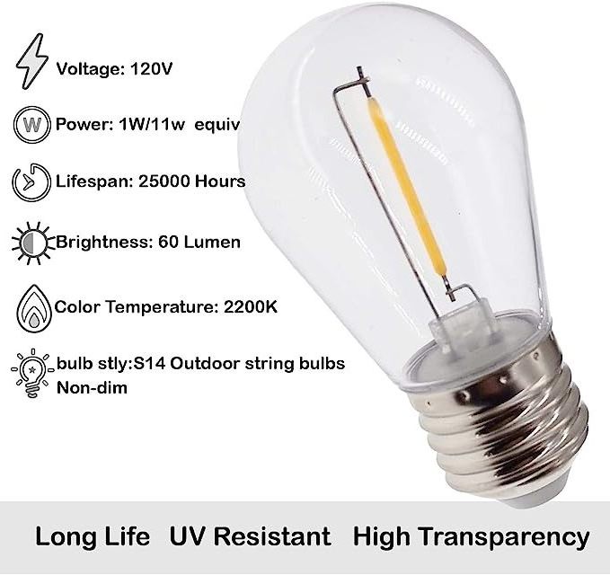 s14 filament bulb Replacement  Outdoor String Lights led filament bulb Clear Plastic led bulb filament