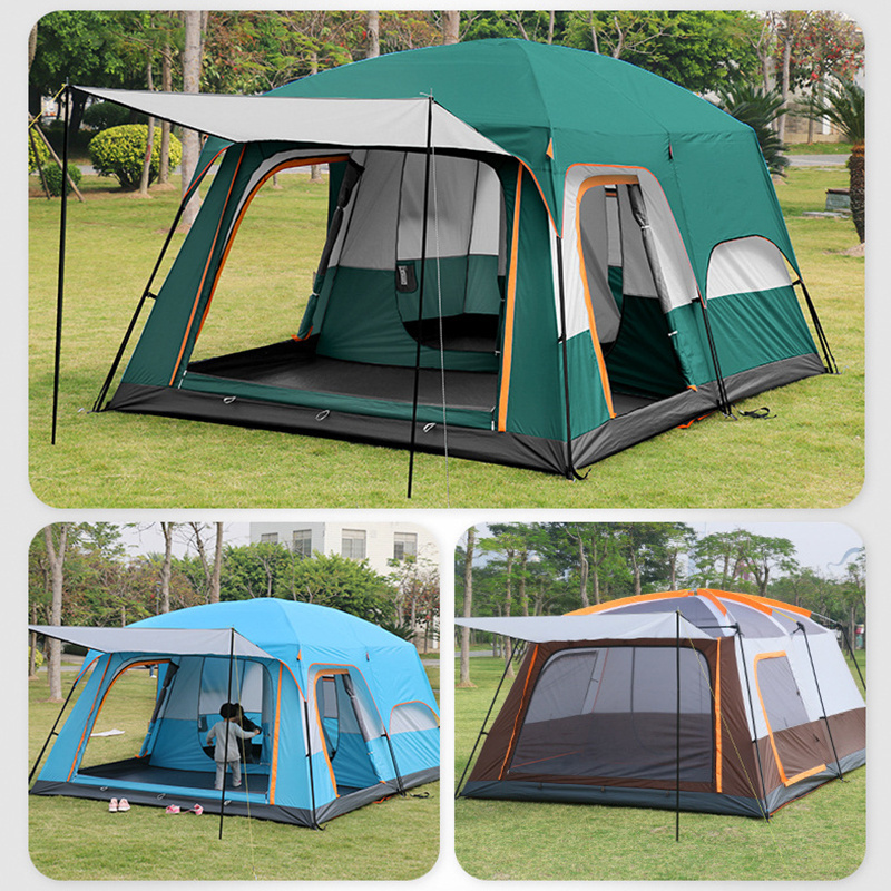 Outdoor Camping Tent With 2 Rooms 1 Living Room Waterproof Extra Large Space 8-12 Persons Family Tent